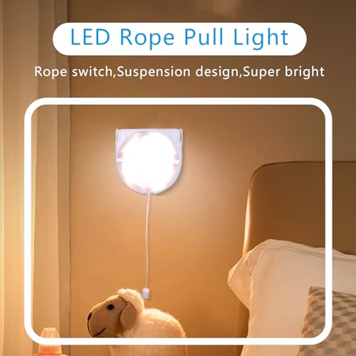 Image of 2 Pack Battery Operated Light Bulb, Stick-Up Battery Powered Wireless LED Closet Light Bulb, Self Adhesive Wall Light Fixture with Pull Chain for Cabinet Bedroom Kitchen, 3000K Warm White