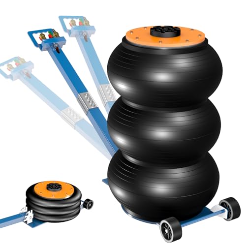 LARBANKE Cric pneumatique à triple sac de 5 tonnes/5 tonnes/5 tonnes, levage rapide en 3 s jusqu'à 15,9 cm à 49,75 cm, cric pneumatique avec longues mains réglables, pour voitures, camions, réparation