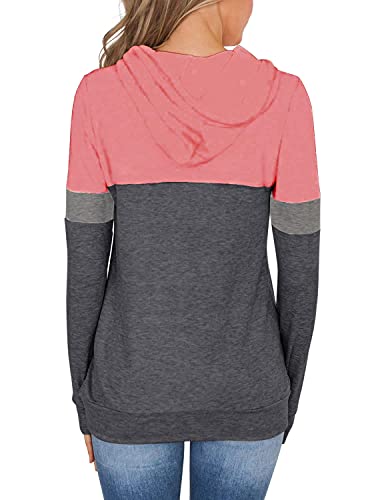 Womens Tops Long Sleeve Shirts Fall Sweatshirts Lightweight Sweaters Sports Hoodies Fashion Clothes Ladies Casual Tunics Loose Fitting Tees Blouses Camisas De Mujer Pink Gray Medium #TOP2