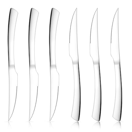 Herogo Steak Knives Set of 6, Stainless Steel Steak Knife Set with Sharp Serrated Edge, Dinner Table Kitchen Knife with Ergonomic Handle, Mirror Polished, Rust Resistant & Dishwasher Safe