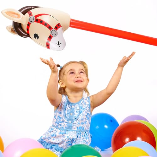 Image of 12 PCS 37 Inch Inflatable Stick Horse Premium PVC Horse Head Stick for Western Parties, Cowboy Decorations, and Themed Events