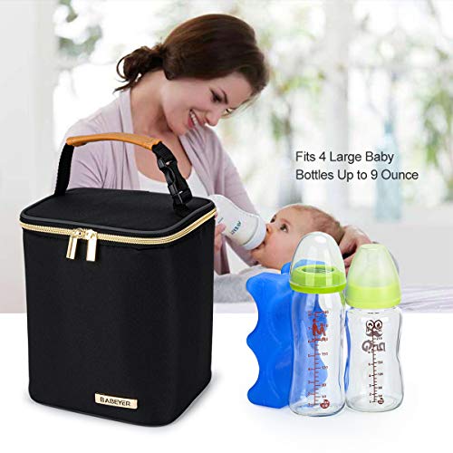 Babeyer Breast Milk Cooler Bag With Ice Pack Fits 4 Baby Bottles Up To 9 Ounce, Baby Bottle Cooler Bag Suitable For Nursing Mom Daycare, Black #TOP3