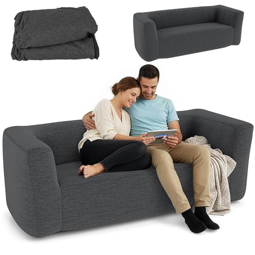 RELAX4LIFE Canapé Gonflable 2 Places, Fauteuil Gonflable Portable avec Housse Amovible, Accoudoirs Larges Siège Spacieux pour 2 Personnes, Intérieur et Extérieur, Salon Camping, Pompe non inclus, Gris