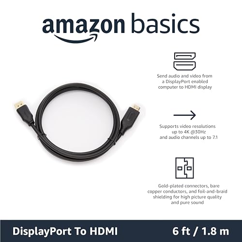 Amazon Basics DisplayPort to HDMI Display Cable, Uni-Directional, 4K@30Hz, 1920x1200, 1080p, Gold-Plated Video and Audio Plugs, 6 Foot, Black, 10-Pack by Amazon Basics - Image 2
