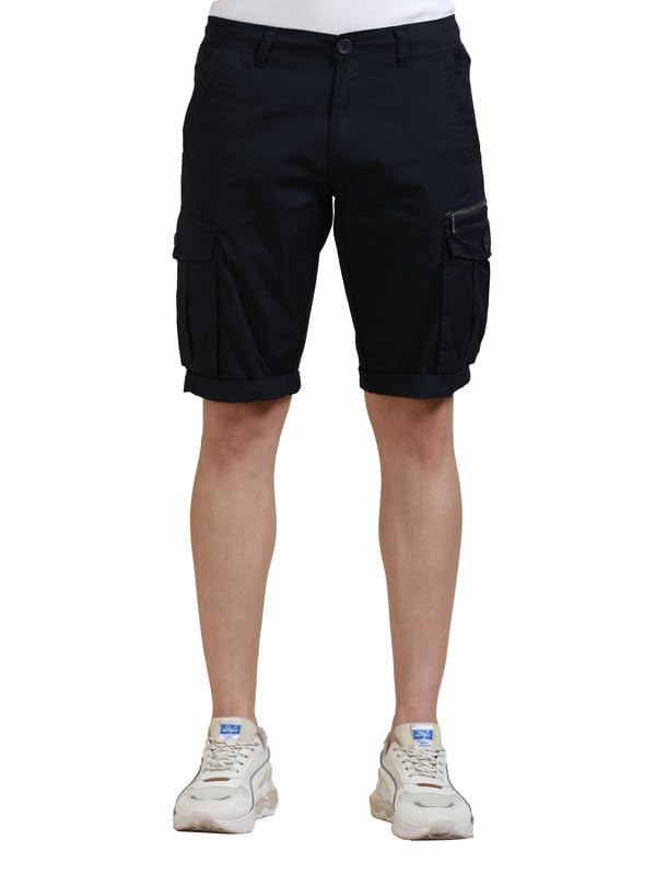 Men's 100% Cotton Regular Fit Cargo Solid Shorts, 7 Cargo Pockets & Button Closure – Perfect for Regular Outings & Vacation Wear