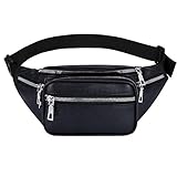 LIVACASA Riñoneras Mujeres Hombres Running Riñoneras Moda PU Cuero Ajustables Hebillas A Prueba de Agua Deportes Running Viaje Negro