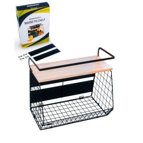 Magnetic Shelf For Fridge With Wood Lid, Fruit Storage Bin, Potato Refrigerator, Kitchen Counter Organizer, Large Container With Wood Lid, Magnetic Storage For Fridge, Magnetic Shelf For Kitchen