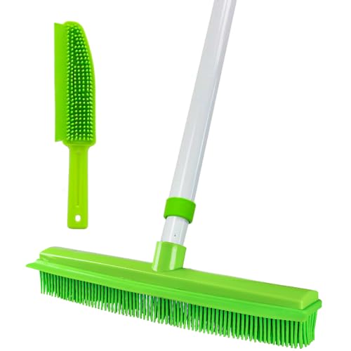 GLOYY Rubber Broom for Pet Hair Removal Silicone Carpet Rake with 58 Adjustable Telescopic Handle Soft Bristle Fur Remover for Dog Cat Hair Works on Carpet Hardwood Floor