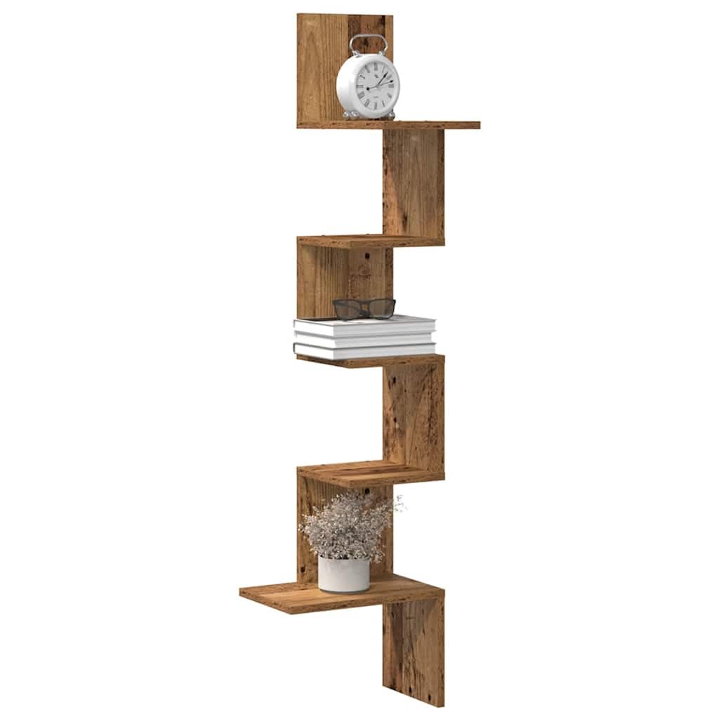 Wand-Eckregal Altholz-Optik 32x32x127,5 cm Holzwerkstoff | Platzsparendes Design, Multifunktional für Wohnzimmer, Pflegeleicht mit feuchtem Tuch