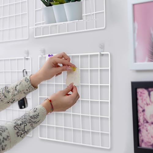 Image of Wire Grid Panels 40cm x 40cm with Clips Photo Board for Picture Display Wall Organizer steel Grid Wall Shelf for Home Office Room Decoration for Teenagers Adults Color white (pack of 1)