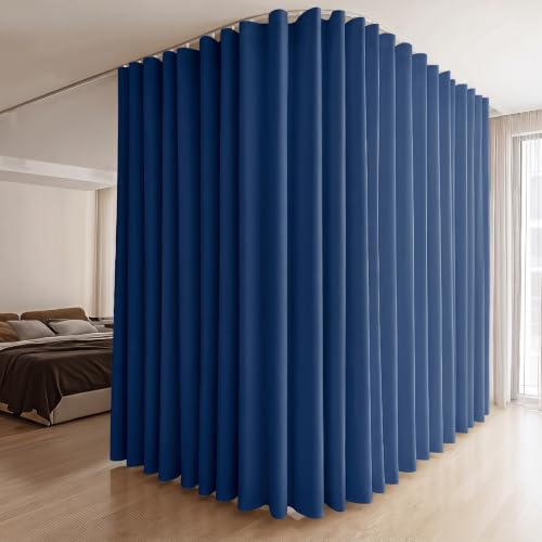 MaKefeile Room Divider Curtains & Flexible Bendable Tracks Set,Privacy Dividers Ceiling Track Window Blackout Curtains for Living Room Bedroom (W100 × H84 in 1 Panel Navy Blue Drape & White Rail)