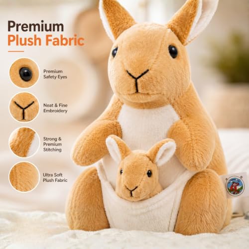 Image of Chi-Chimpu Toyss Kangaroo Soft Toy 34 cm with Baby Joey Plush | Ultra Soft Stuffed Animal | Cute Cuddly Plush Toy for Kids, Boys & Girls | Birthday Gift | Home Decor | Brown