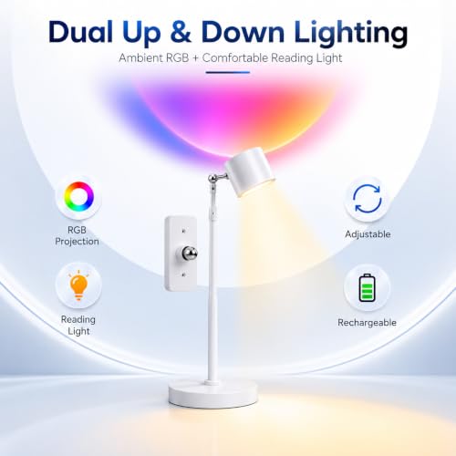 Image of 3-in-1 Rechargeable LED Table Lamp with Remote Control, Magnetic 360 Rotating Reading Light, Wall Mounted, Clip-On & Desk Lamp Up /Down Light, USB-C Cordless Bedside Study Lamp (White)