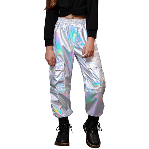 Perfashion Cargo Pants Girls Silver Sweatpants Kids Dance Clothes for Teen Girls Metallic Pants Size 12-13 Festival by Perfashion - Used condition - US$25.64