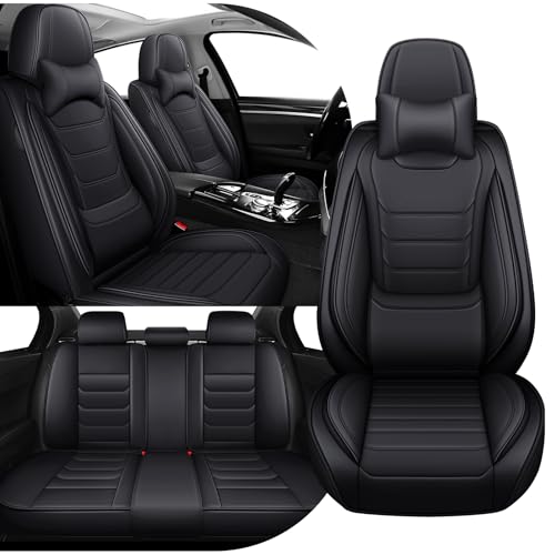 Image of Car Seat Cover Full Set for Toyota Camry Hybrid Seat Covers 2007-2024, Nappa Leather Waterproof Seat Covers For Cars, Airbag Compatible, Universal Automotive Seat Covers(Luxury Full Set /Black)