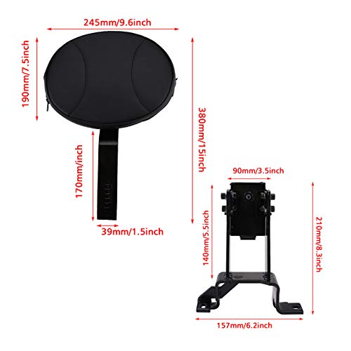 AUFER Driver Rider Backrest Sissy Bar Pad Back Rest Mounting Kit, for chief Classic Chieftain Roadmaster Springfield 2014-2019 (Detachable, Adjustable, Plug-In) - Thumbnail 6