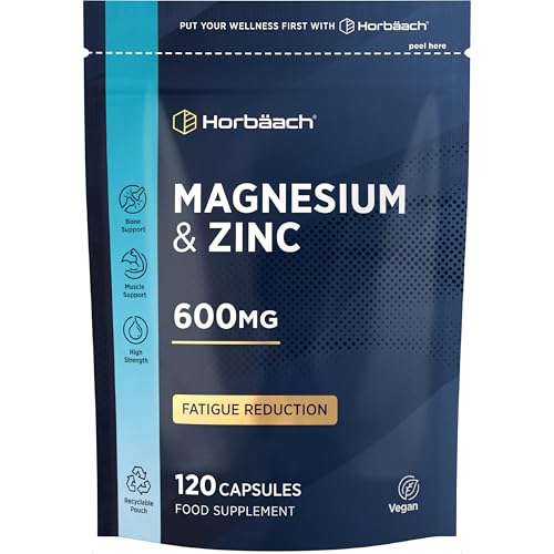 Magnesium Supplements with Zinc 600mg | High Strength Magnesium Citrate & Zinc Citrate | 120 Vegan Capsules | 2 Month Supply | by Horbaach