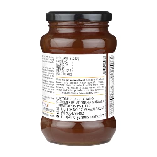 Image of INDIGENOUS HONEY Organic Jamun Honey Pure Unprocessed 17.64 Glass Jar