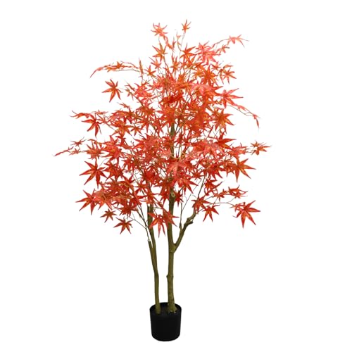 Garveehome 5ft Artificial Maple Tree, Large Faux Tree Soft Silk Autumn Maple Decorative Plant with Plastic Pot for Party Home Living Room Decoration Thanksgiving Harvest