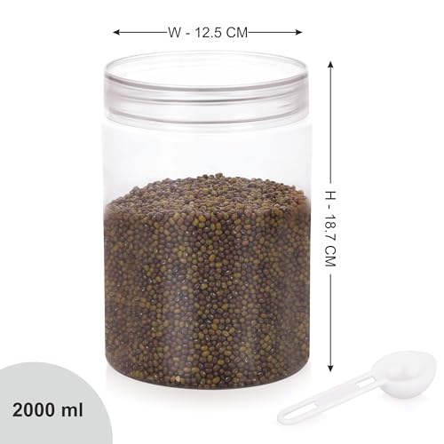 Image of Homeor Plastic Storage Jar & Containers With Spoon, Airtight & BPA Free Containers for Kitchen Storage, Grocery Kitchen Container, Multipurpose Jar, Fridge Storage Container, 2000 ML Set 6 Transparent