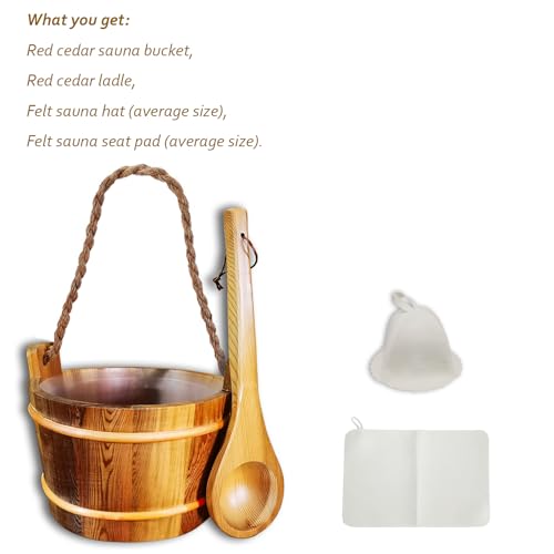 image for BESTNEWIE Red Cedar Sauna Bucket and Ladle with Sauna Hat and Sauna Se
