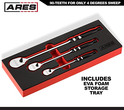 Ares 42083-90-Tooth Ratchet Set - Ergonomic Aluminum Handles & Reversible Sealed Head Design #TOP4