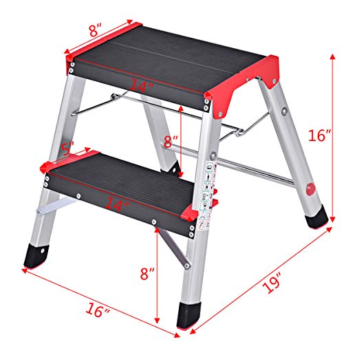 Giantex Aluminum Step Ladder, Lightweight Folding Non-Slip 2 Foot Aluminum Ladder, 330lbs Capacity Wide Pedal Heavy Duty Step Stool Folding for Household Work Use