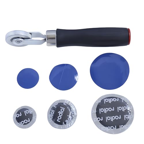 Image of 91Pcs Tire Patch Kit, 32mm 42mm 58mm Round Tire Patch and Tube Patch Tire Repair Tools Tire Patching Kit for Car Truck Bike Motorcycle Vehicle Puncture Repair with 1 Tire Patch Roller
