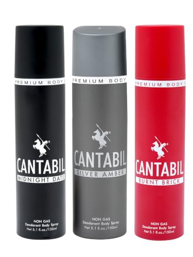 Image of Cantabil Silver Amber & Midnight Date & Burnt BrickUnisex No Gas Deodorant Body Spray | Combo Of 3 X 150ml With Lotus, Lemon, Citrus | Perfume Deo For Men & Women | Rakhi Gift for Brother