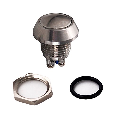 BestTong Waterproof Momentary Push Button Switch, 1NO SPST DC/AC 36V 2A, Stainless Steel Shell Suitable for 12mm Mounting Hole Chrome(Splash Resistant Only)