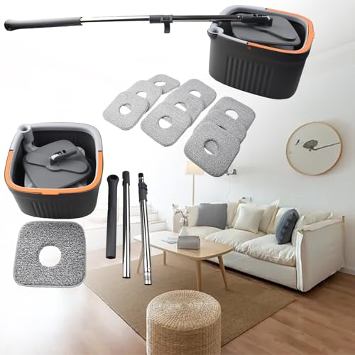BlesConi Bodenwischer und Eimer Set mit Mikrofaser-Wischmopp-Pads, trennt sauberes und schmutziges Wasser, flacher Schleudermopp mit Mikrofaser-Nachfüllungen, reinigt Laminat, Holz und Fliesenböden, – Bild 3