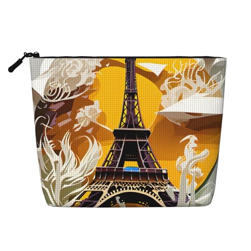Paris Eiffel Tower Daily Pouch Cosmetic Bag Fake Hemp Large Organizer for Travel Toiletry Water Resistant