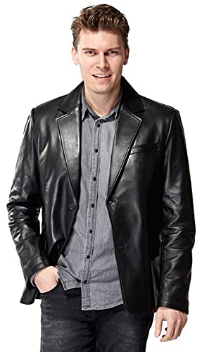 Men Leather Blazer Jacket Genuine Nappa Lambskin Single breasted Peak lapel Fully Lined