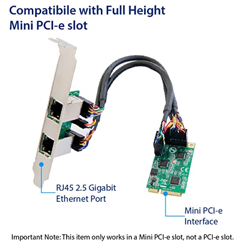 Image of IO CREST Dual 2.5 Gigabit Mini PCIe Ethernet Network Expansion Card, Green (SI-MPE24079)