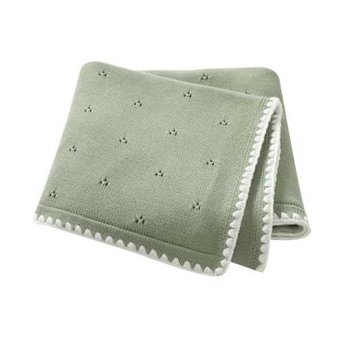 Image of Baby Blanket Knit Ultra Soft Swaddle Receiving Blankets for Boys & Girls Cotton Knitted Newborn Infant Toddler Nursery Crib 30 x 40 Inch