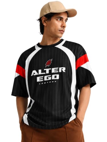 Image of LEOTUDE Men's Tiger Graphic Printed Oversized T-Shirt | Bold Red Sports Jersey Style Tee | V-Neck Half Sleeve Casual Streetwear for Men's (Color:Red)