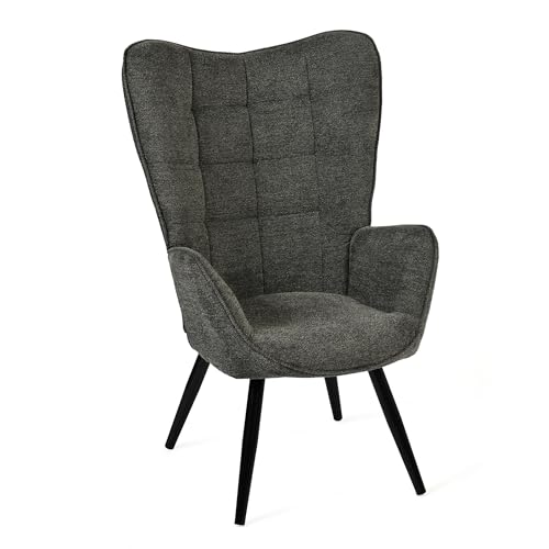 MEUBLE COSY Fauteuil de Salon Chambre Scandinave Chaise de Canapé de Loisirs avec Accoudoirs et Assise Épais Pied Métal Rembourré en Tissu Gris foncé