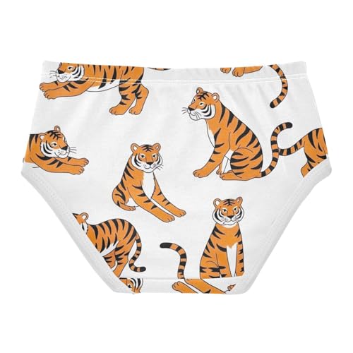 Panties for Girls, Tigers Pose White Toddler Briefs, Cotton Underwear Girls, 2T–8 Years2