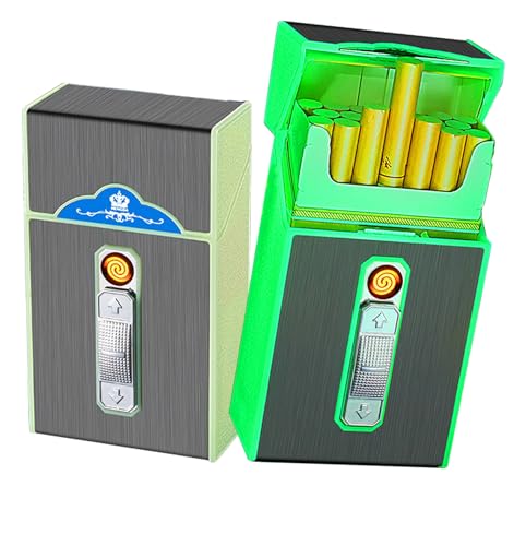 2pcs 光るライター付きシガレットケース USB充電式 タバコケース ライター一体型 20本収納 メンズ レディース 喫煙グッズ 電子シガレットライター ギフトにも最適(Black)