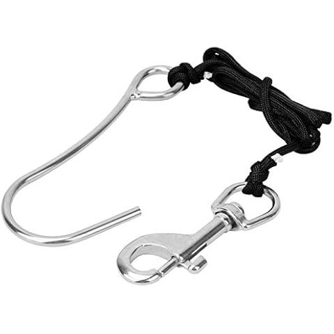 Omabeta Tauchhaken,Tauchriffhaken Reef Drift Hooks Tauchclips Karabinerhaken Scuba Reef Hook mit Line Edelstahl Clip Single Reef Hook, für Drift Diving(Black) Cover