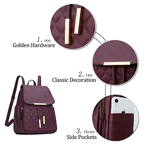 Image of KKXIU Quilted Trendy Leather Backpack Purse for Women and Ladies Shoulder Travel Daypacks Bags (Wine)