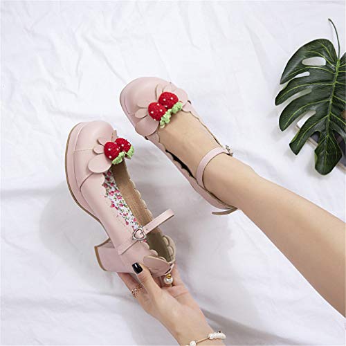 Elyffany Women's Cute Lolita Cosplay Shoes Mid Chunky Heel Mary Jane Pumps3