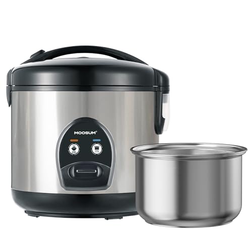 MOOSUM 5-Cup Uncooked Rice Cooker, Electric One-Touch for Asian Japanese Sushi, Stainless Steel...