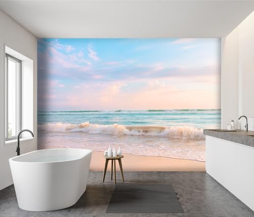YIHWM -Clear Waves Summer Beach Coastal Scenery Fabric Wallpaper Coastal Islands Living Room Bedroom Bathroom Boys Girls Kids Room Large Mural- 137"x96"( not Peel and Stick) - Image 4