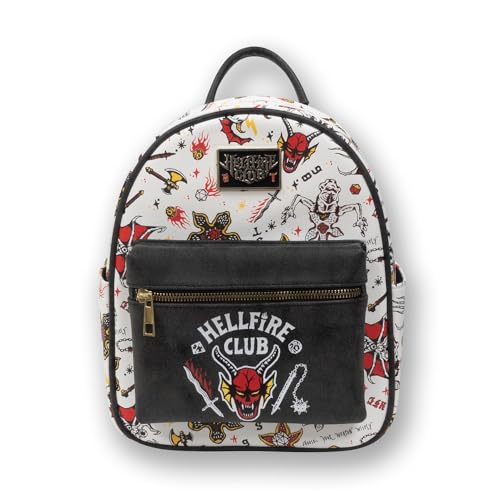 Bioworld Mochila Stranger Things con impresión digital, blanco, diseño Hellfire Club, multi, talla única