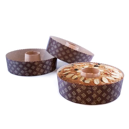 Round Paper Cake Pans – 12pcs, 8” x 2.4”, 35oz – Oven, Microwave & Freezer Safe Panettone Paper Mold With Hole – Non Stick, Disposable & Presentable Paper Tube Pans – for Runny, Thick & Dough Batter