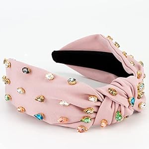 YISSION 1PC Crystal Knotted Headband for Women Non Slip Rhinestone Headband Pink Head Band Fashion Wide Headbands Hair Accessories for Women Girls