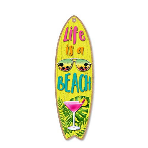 Honey Dew Gifts Life is a Beach, 12,7 x 40,6 cm Surfbrett, Holzschild, Tiki-Bar-Dekoration, Strand-Themen-Dekoration, dekoratives Wandschild, Heimdekoration Cover