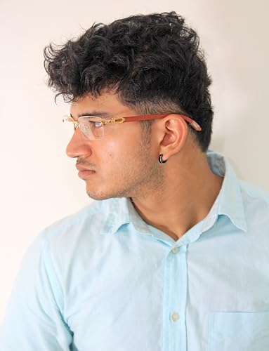 Image of RSINC Rimless frame /eyeglass /Spectacle Optical, Prescription For Men And Women Modern Unisex Business Collage Fashion, School, Ladies, Sports, Silver - Brown Wood Cart 8101016