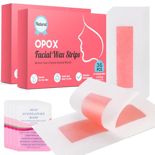 OPOX 72PCS Facial Wax Strips for Hair Removal, Facial Hair Removal for Women